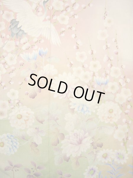 画像6: H1025A 留袖 女性用着物  シルク(正絹)   オフ ホワイト, 鶴 【中古】 【USED】 【リサイクル】 ★☆☆☆☆ (6)