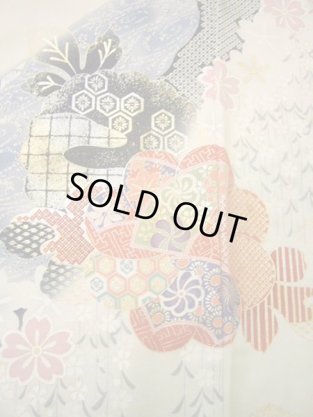 画像20: H1025K 振袖 女性用着物  シルク(正絹) 淡い 青みのある グレー(灰色), 桜 【中古】 【USED】 【リサイクル】 ★★★★☆ (20)