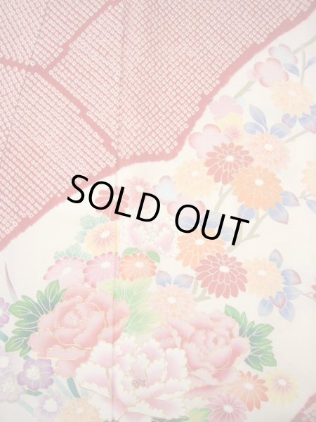 画像8: H1025N 振袖 女性用着物  シルク(正絹)  シャイニーな オフ ホワイト, ぼたん 【中古】 【USED】 【リサイクル】 ★★★☆☆ (8)