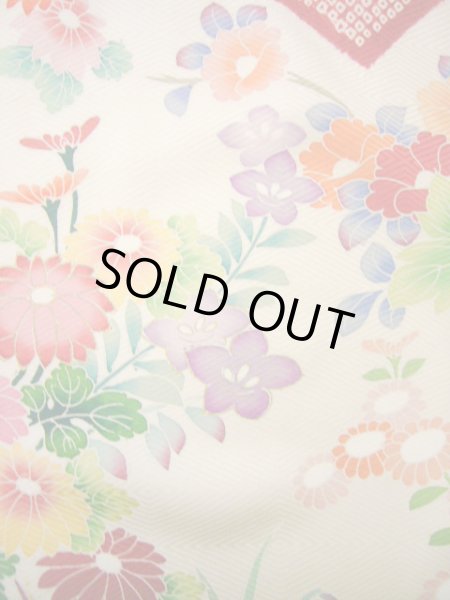 画像22: H1025N 振袖 女性用着物  シルク(正絹)  シャイニーな オフ ホワイト, ぼたん 【中古】 【USED】 【リサイクル】 ★★★☆☆ (22)