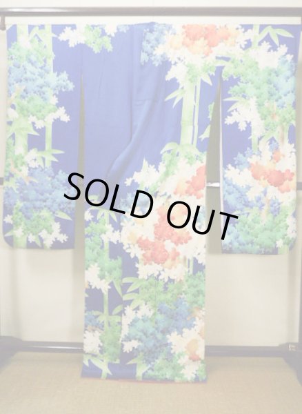 画像3: H1025T 振袖 女性用着物  シルク(正絹)   青, 桜 【中古】 【USED】 【リサイクル】 ★★★★☆ (3)