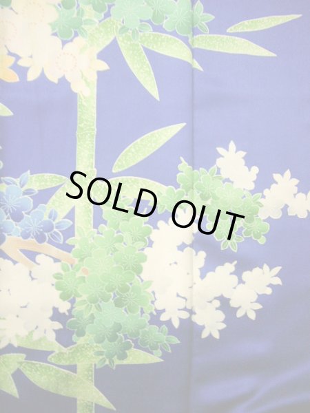 画像11: H1025T 振袖 女性用着物  シルク(正絹)   青, 桜 【中古】 【USED】 【リサイクル】 ★★★★☆ (11)