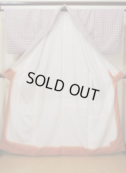 画像2: H1027C 小紋 女性用着物  化繊   オフ ホワイト, 籠目 【中古】 【USED】 【リサイクル】 ★★★☆☆ (2)