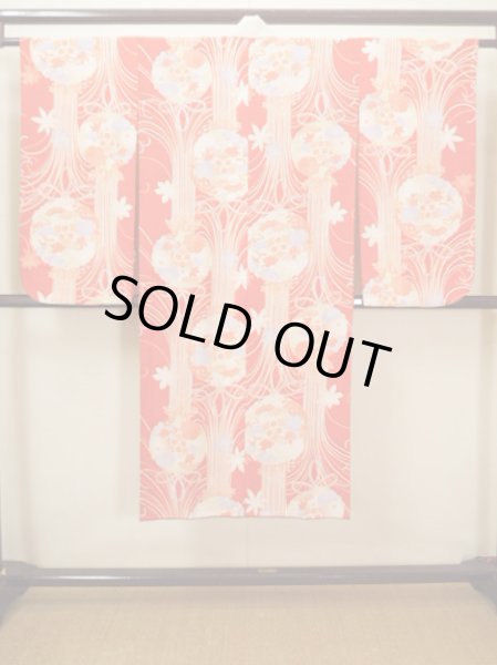 画像2: H1117B じゅばん 女性用着物 半衿付き シルク(正絹)   朱赤, 菊 【中古】 【USED】 【リサイクル】 ★★★★☆ (2)