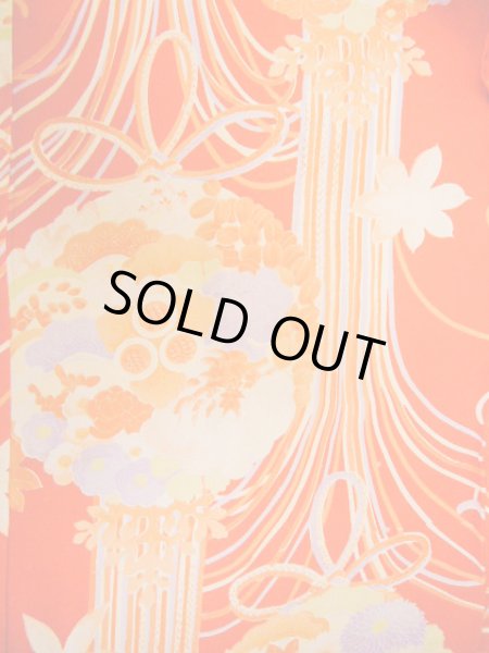 画像3: H1117B じゅばん 女性用着物 半衿付き シルク(正絹)   朱赤, 菊 【中古】 【USED】 【リサイクル】 ★★★★☆ (3)