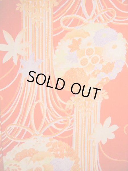 画像4: H1117B じゅばん 女性用着物 半衿付き シルク(正絹)   朱赤, 菊 【中古】 【USED】 【リサイクル】 ★★★★☆ (4)