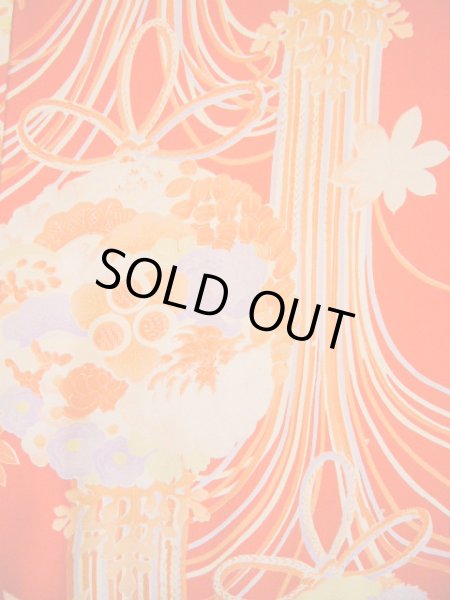 画像5: H1117B じゅばん 女性用着物 半衿付き シルク(正絹)   朱赤, 菊 【中古】 【USED】 【リサイクル】 ★★★★☆ (5)