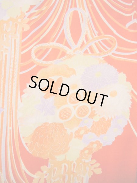 画像6: H1117B じゅばん 女性用着物 半衿付き シルク(正絹)   朱赤, 菊 【中古】 【USED】 【リサイクル】 ★★★★☆ (6)