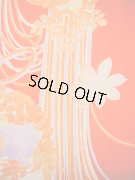 画像8: H1117B じゅばん 女性用着物 半衿付き シルク(正絹)   朱赤, 菊 【中古】 【USED】 【リサイクル】 ★★★★☆ (8)