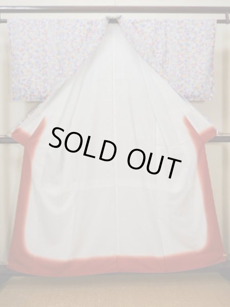 画像2: H1201U 小紋 女性用着物  化繊   白, 菊 【中古】 【USED】 【リサイクル】 ★★★★☆ (2)