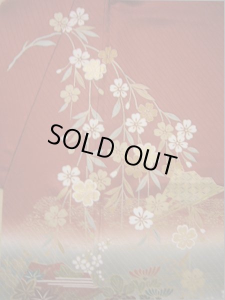 画像5: I0207A 振袖 女性用着物  シルク（正絹）  赤みのある ブラウン（茶色）, 桜 【中古】 【USED】 【リサイクル】 ★★★★☆ (5)