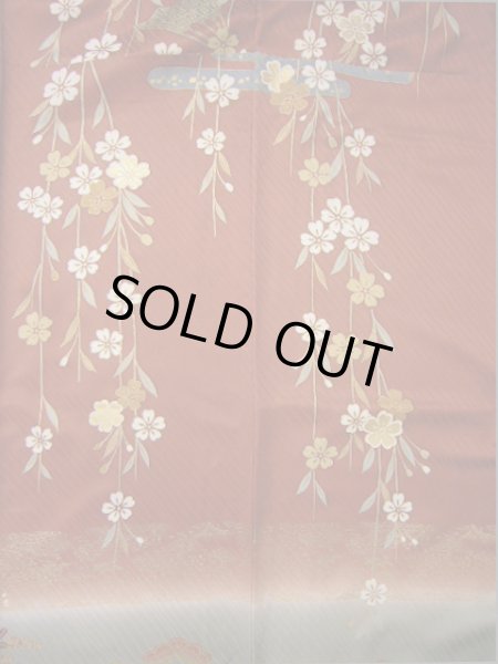 画像8: I0207A 振袖 女性用着物  シルク（正絹）  赤みのある ブラウン（茶色）, 桜 【中古】 【USED】 【リサイクル】 ★★★★☆ (8)