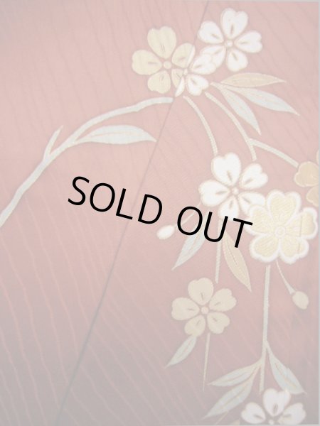 画像12: I0207A 振袖 女性用着物  シルク（正絹）  赤みのある ブラウン（茶色）, 桜 【中古】 【USED】 【リサイクル】 ★★★★☆ (12)