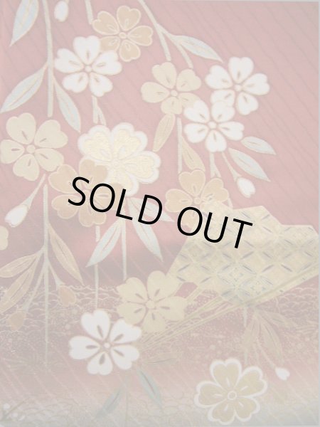 画像13: I0207A 振袖 女性用着物  シルク（正絹）  赤みのある ブラウン（茶色）, 桜 【中古】 【USED】 【リサイクル】 ★★★★☆ (13)