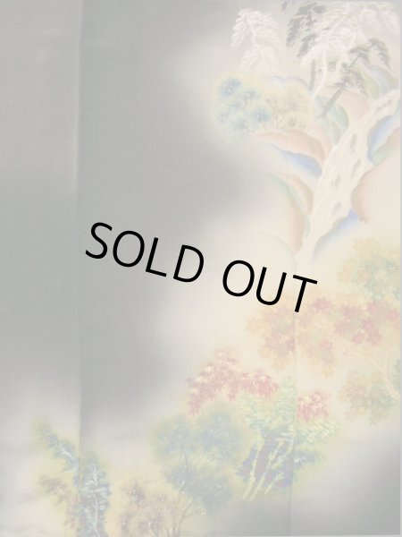 画像8: I0207J 留袖 女性用着物  シルク(正絹)   黒, 滝 【中古】 【USED】 【リサイクル】 ★★☆☆☆ (8)