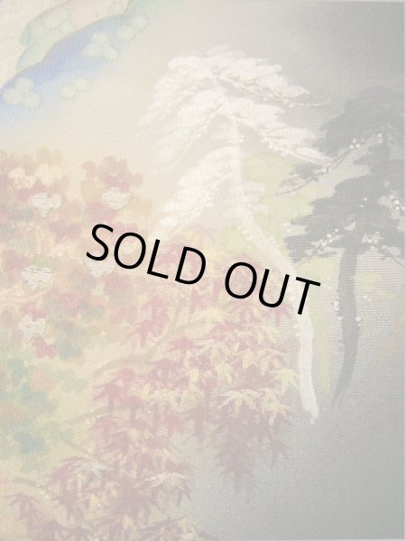 画像13: I0207J 留袖 女性用着物  シルク(正絹)   黒, 滝 【中古】 【USED】 【リサイクル】 ★★☆☆☆ (13)