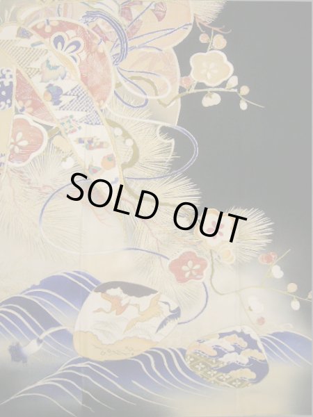 画像6: I0207M 留袖 女性用着物  シルク（正絹）   黒, 松/松葉 【中古】 【USED】 【リサイクル】 ★★☆☆☆ (6)