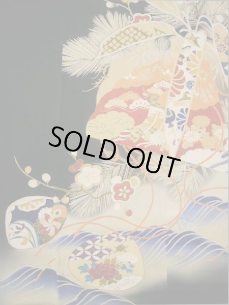 画像8: I0207M 留袖 女性用着物  シルク（正絹）   黒, 松/松葉 【中古】 【USED】 【リサイクル】 ★★☆☆☆ (8)