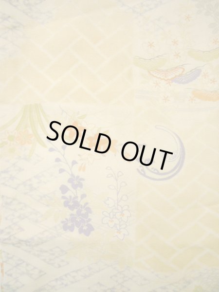 画像4: I0330B 袋帯  女性用着物 シルク(正絹)  淡い ベージュ ぼたん   芯なし【中古】 【USED】 【リサイクル】 ★★☆☆☆ (4)