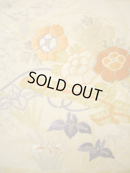 画像7: I0330B 袋帯  女性用着物 シルク(正絹)  淡い ベージュ ぼたん   芯なし【中古】 【USED】 【リサイクル】 ★★☆☆☆ (7)