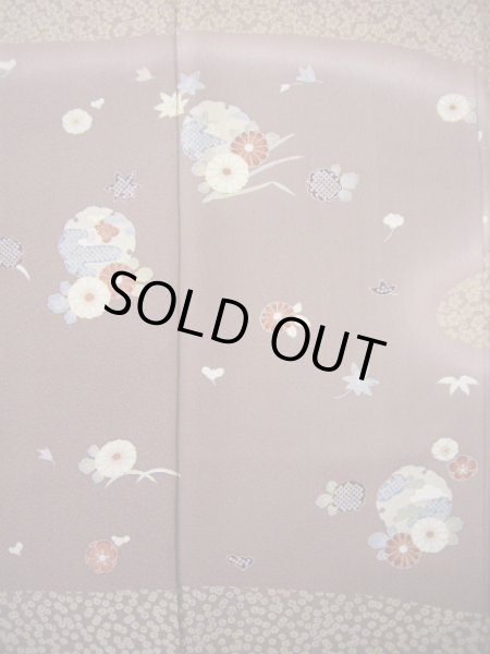 画像4: I0501J 訪問着 女性用着物  シルク（正絹） スモーキーな 薄い ローズ, 菊 【中古】 【USED】 【リサイクル】 ★★★★☆ (4)