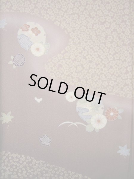 画像6: I0501J 訪問着 女性用着物  シルク（正絹） スモーキーな 薄い ローズ, 菊 【中古】 【USED】 【リサイクル】 ★★★★☆ (6)