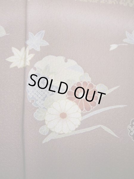 画像8: I0501J 訪問着 女性用着物  シルク（正絹） スモーキーな 薄い ローズ, 菊 【中古】 【USED】 【リサイクル】 ★★★★☆ (8)