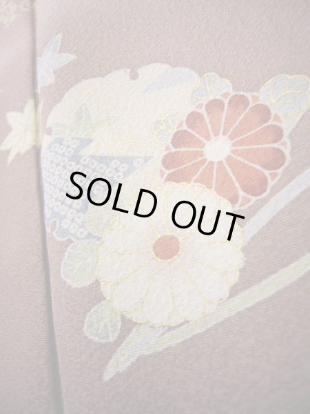 画像11: I0501J 訪問着 女性用着物  シルク（正絹） スモーキーな 薄い ローズ, 菊 【中古】 【USED】 【リサイクル】 ★★★★☆ (11)
