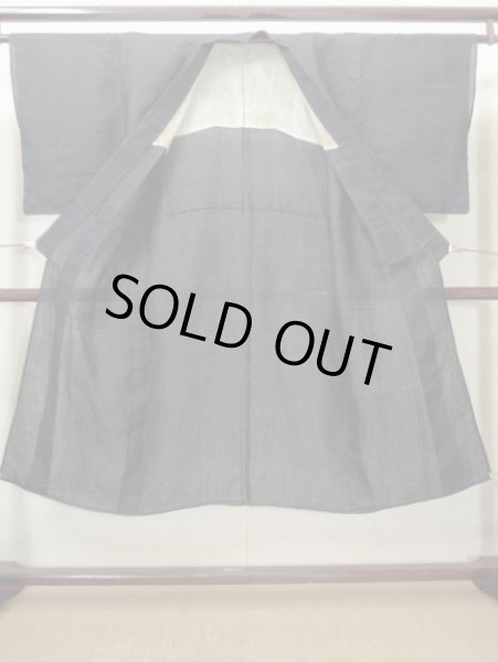 画像2: I0615U 男性用着物  麻  ダークな ネイビー(紺),  【中古】 【USED】 【リサイクル】 ★★★☆☆ (2)