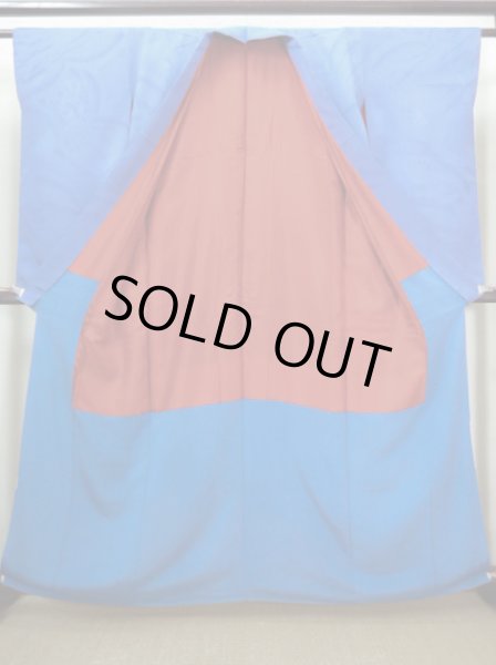 画像3: I0627A 訪問着 女性用着物  シルク(正絹)  スモーキーな 青, 扇 【中古】 【USED】 【リサイクル】 ★★☆☆☆ (3)