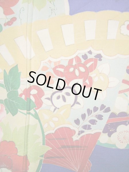 画像8: I0627A 訪問着 女性用着物  シルク(正絹)  スモーキーな 青, 扇 【中古】 【USED】 【リサイクル】 ★★☆☆☆ (8)