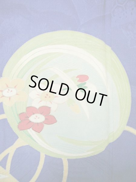 画像10: I0627A 訪問着 女性用着物  シルク(正絹)  スモーキーな 青, 扇 【中古】 【USED】 【リサイクル】 ★★☆☆☆ (10)