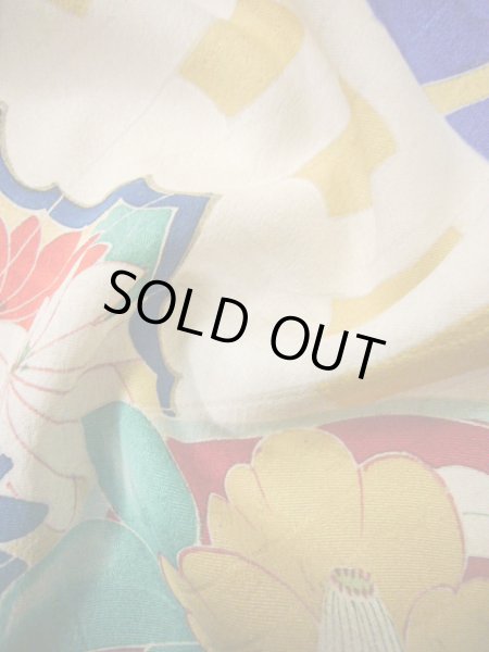 画像16: I0627A 訪問着 女性用着物  シルク(正絹)  スモーキーな 青, 扇 【中古】 【USED】 【リサイクル】 ★★☆☆☆ (16)