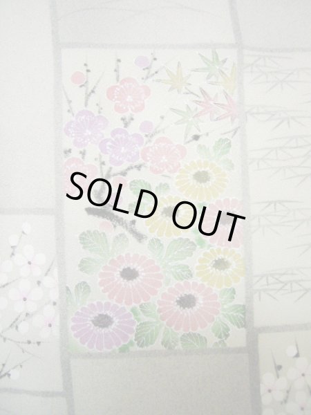 画像7: I0627S 訪問着 女性用着物  シルク（正絹）   グレー（灰色）, 菊 【中古】 【USED】 【リサイクル】 ★★★★☆ (7)