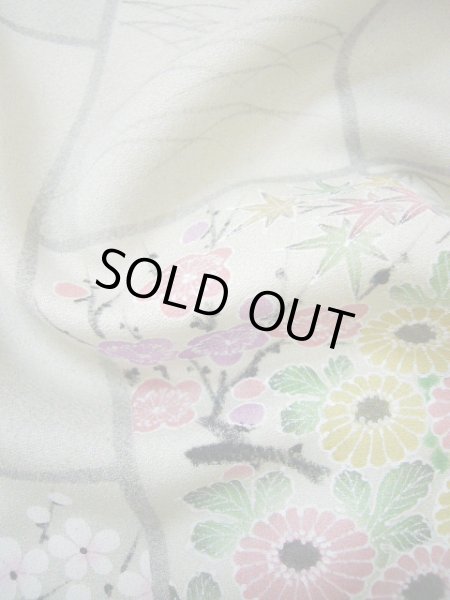 画像14: I0627S 訪問着 女性用着物  シルク（正絹）   グレー（灰色）, 菊 【中古】 【USED】 【リサイクル】 ★★★★☆ (14)