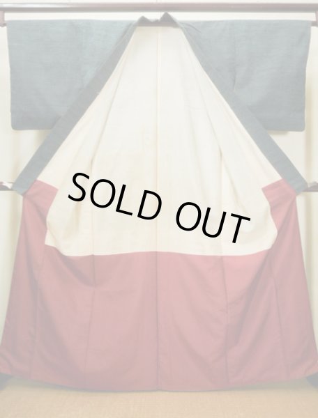 画像2: I0706D 織 女性用着物  シルク（正絹） スモーキーな グレーがかった ティール（青緑）, 小さな点々 【中古】 【USED】 【リサイクル】 ★★★★☆ (2)