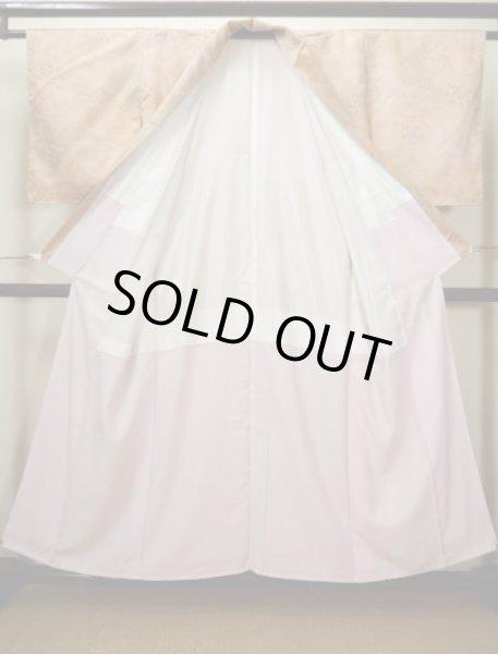 画像2: I0727T 小紋 女性用着物  化繊 シャイニーな シャーベット オレンジ, 花 【中古】 【USED】 【リサイクル】 ★★★★☆ (2)