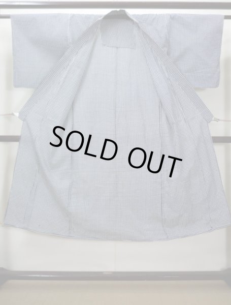 画像2: I0914E ゆかた 男性用着物  綿   藍, チェック柄 【中古】 【USED】 【リサイクル】 ★★☆☆☆ (2)