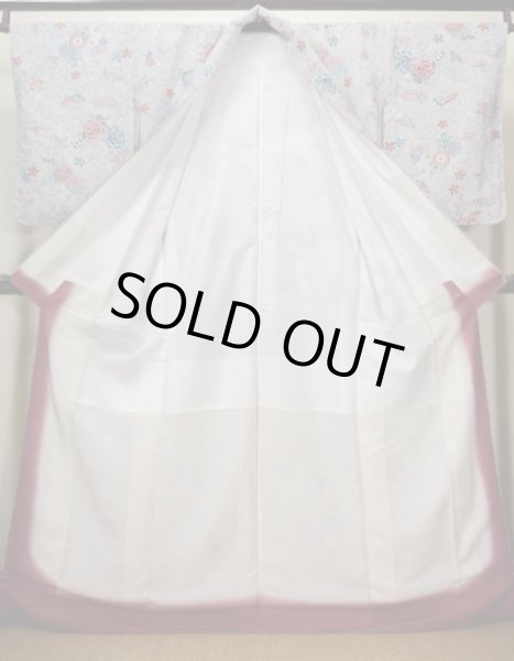 画像2: I1109H 小紋 女性用着物  シルク（正絹） 淡い グレーがかった 藤, 桜 【中古】 【USED】 【リサイクル】 ★★★★☆ (2)