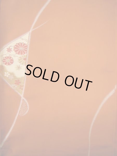 画像3: I1130H 織 女性用着物  シルク（正絹）   朱赤, 菊 【中古】 【USED】 【リサイクル】 ★★☆☆☆ (3)