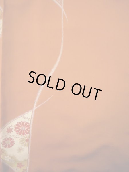 画像5: I1130H 織 女性用着物  シルク（正絹）   朱赤, 菊 【中古】 【USED】 【リサイクル】 ★★☆☆☆ (5)