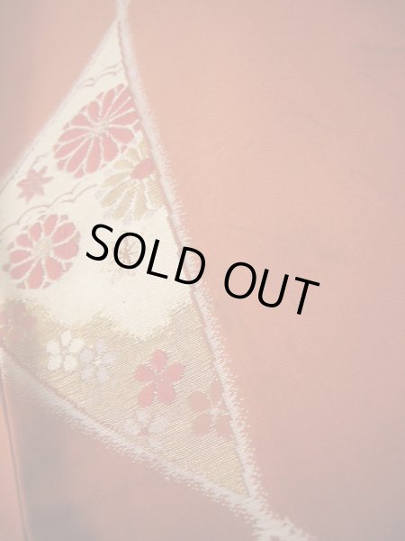 画像8: I1130H 織 女性用着物  シルク（正絹）   朱赤, 菊 【中古】 【USED】 【リサイクル】 ★★☆☆☆ (8)