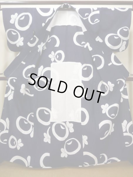 画像2: I1228F ゆかた 女性用着物  綿   藍, 柿 【中古】 【USED】 【リサイクル】 ★★★★☆ (2)