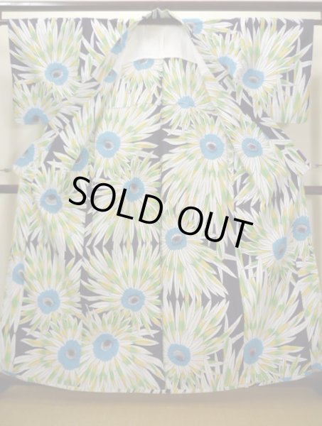 画像2: I1228J ゆかた 女性用着物  綿   藍, ひまわり 【中古】 【USED】 【リサイクル】 ★★★★☆ (2)