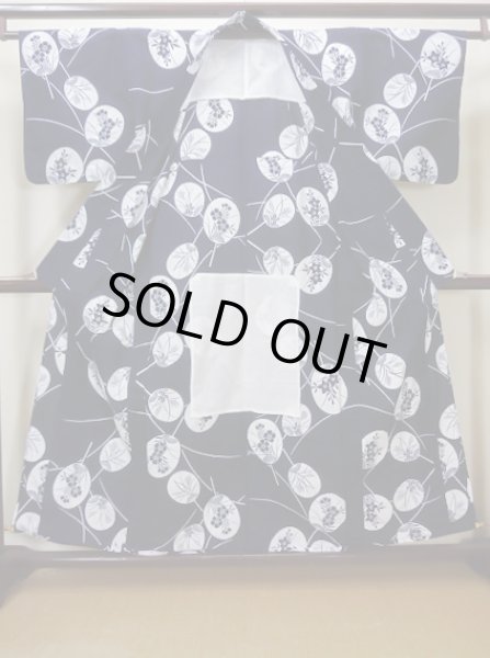 画像2: J0118M ゆかた 女性用着物  綿   藍, うちわ 【中古】 【USED】 【リサイクル】 ★★★★☆ (2)