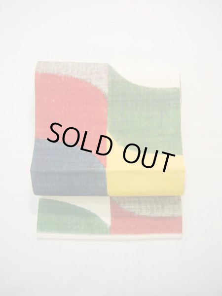 画像2: J0125E 袋帯  女性用着物 シルク(正絹)   マルチカラー 幾何学模様   【中古】 【USED】 【リサイクル】 ★★★★★ (2)