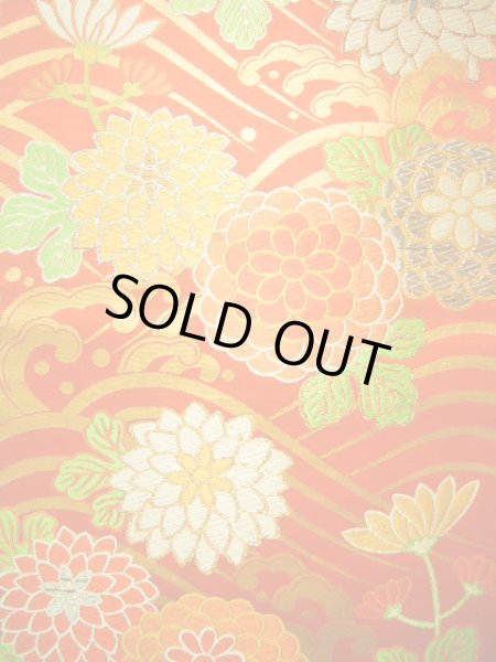 画像3: J0125P 袋帯  女性用着物 シルク（正絹）   朱赤 菊   【中古】 【USED】 【リサイクル】 ★★★☆☆ (3)