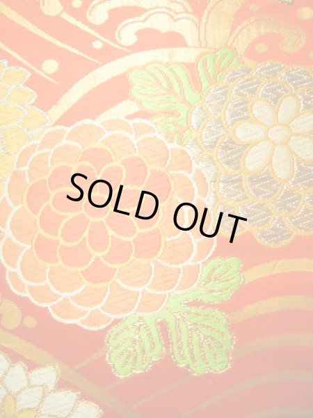 画像4: J0125P 袋帯  女性用着物 シルク（正絹）   朱赤 菊   【中古】 【USED】 【リサイクル】 ★★★☆☆ (4)