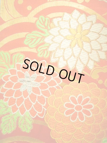 画像5: J0125P 袋帯  女性用着物 シルク（正絹）   朱赤 菊   【中古】 【USED】 【リサイクル】 ★★★☆☆ (5)