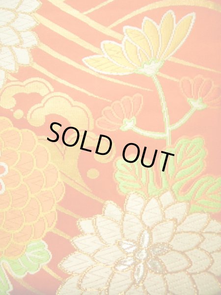 画像6: J0125P 袋帯  女性用着物 シルク（正絹）   朱赤 菊   【中古】 【USED】 【リサイクル】 ★★★☆☆ (6)